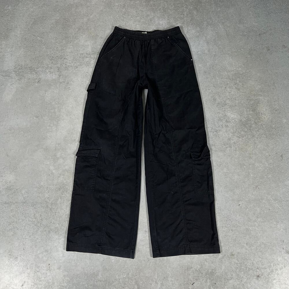 Cotton On Wide Leg Black Cargo Women’s Pants Size 6 (24x30) Baggy Utility